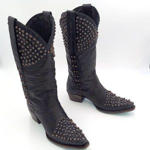Lane Cowboy Boots Womens Black Leather Rock Studs